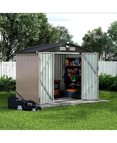 Gaomon 6x8FT Metal Outdoor Storage Shed, Garden Tool Shed Kit with Solar Light, Lockable Door & Air Vent for Backyard
