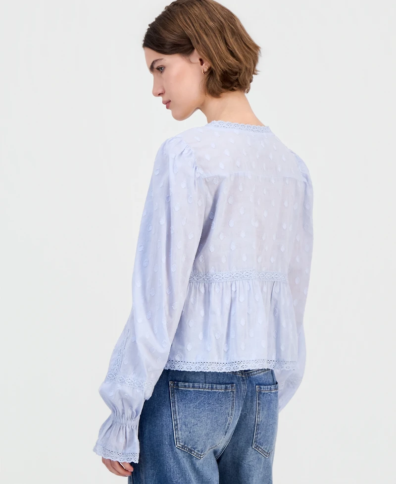 And Now This Women's Cotton Lace-Trim Tie-Front Top, Macy's Exclusive