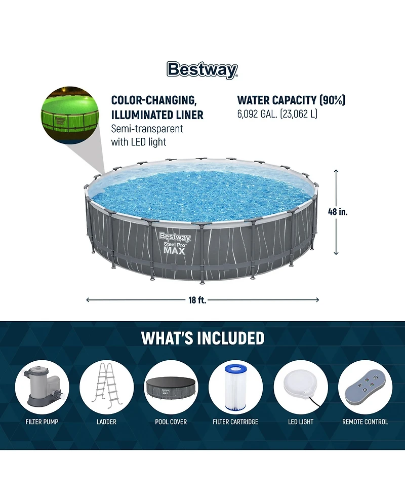Bestway Steel Pro Max 18' x 48" Round Above Ground Pool Set w/Led Light & Remote