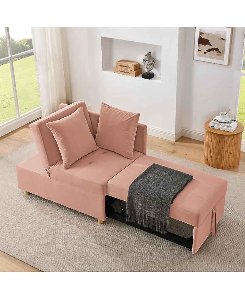 Modern Pull-Out Sleeper Chair Bed with Linen Fabric, Rolling Single Sofa Recliner for Living Room, Apartment, Office & Studio-Maison Boucle