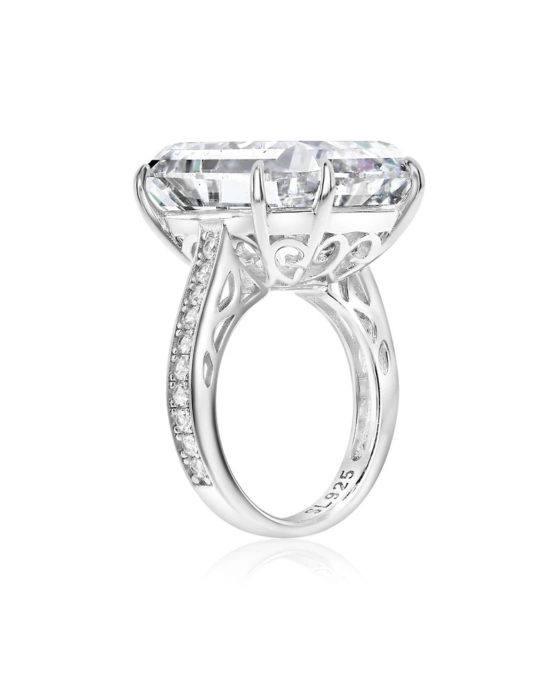 Suzy Levian New York Gala Collection Sterling Firework Emerald-Cut Cubic Zirconia Cocktail Ring