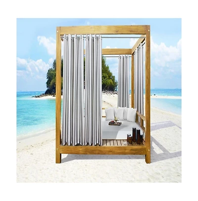 Commonwealth Seascapes Stripes Light Filtering Satiny Look Provide Privacy Grommet Outdoor Panel Pair Each 50" x 84" Alloy
