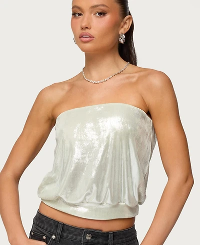 Edikted Women's Leira Silky Sparkly Strapless Top