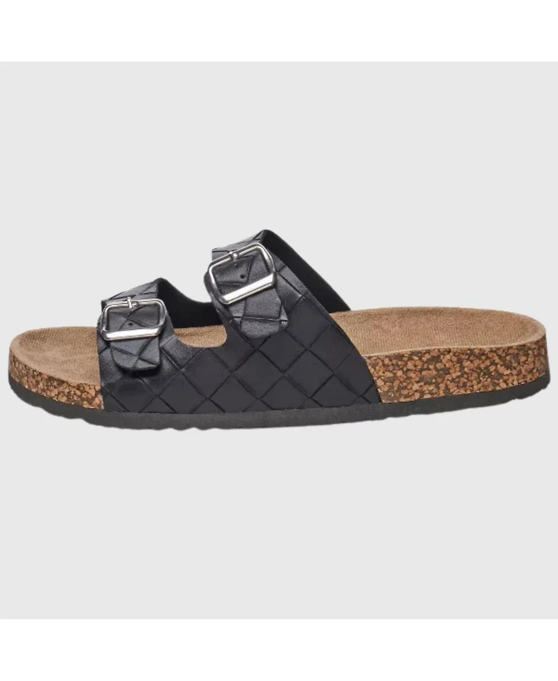 Alpine Swiss Men's Double Strap Contour Sandals Slip on Buckle Slides Faux Leather Footbed Sandal Ergonomic Cork-Inspired Sole Summer Footwear