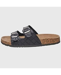 Alpine Swiss Men's Double Strap Contour Sandals Slip on Buckle Slides Faux Leather Footbed Sandal Ergonomic Cork-Inspired Sole Summer Footwear
