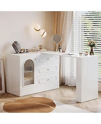 Tribesigns 78-Inch Vanity Desk 3 Drawers, with Reversible Cabinet