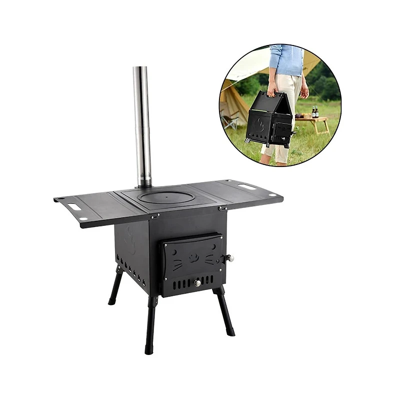 Artudatech Portable Wood Stove with Top Warming Platform for Camping Cooking & Outdoor Heating