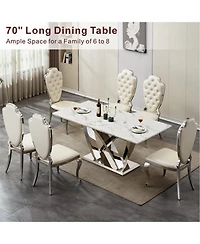 Streamdale Furniture Marble Dining Table for 6, 70" Rectangle Faux Marble Table with Stainless Steel Base.