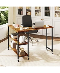 Costway 360° Rotation Mobile Laptop Table with 2-Tier Storage Shelves & 6 Universal Wheels