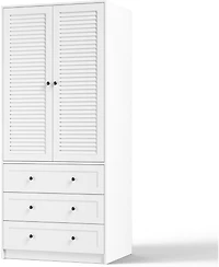 gaomon Modern Armoire Wardrobe Closet with 3 Drawers & 2 Doors, Tall Standing Wooden Cabinet for Hanging Clothes, Heavy Duty Storage