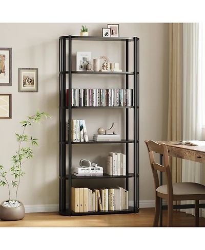 gaomon 6-Tier Wooden Bookshelf, 71" Industrial Tall Bookcase with Metal Frame, Large Open Storage Shelf for Living Room, Bedroom, Office