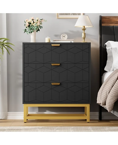 Gaomon 3 Drawer Dresser with Metal Legs, Wood Chest Organizer with Wide Storage for Bedroom, Living Room, Hallway