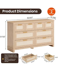 gaomon 8-Drawers Rattan Dresser for Bedroom, Wooden Dresser Chest of Drawers