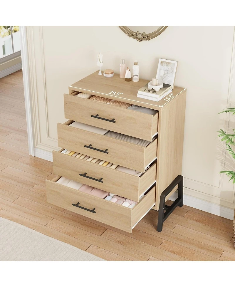 gaomon 38.6" Tall 4-Drawer Freestanding Dresser, Wooden Storage Chest for Bedroom, Entryway & Living Room, Natural Oak