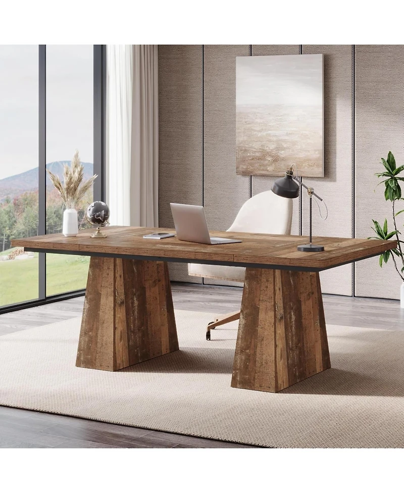 Tribesigns 63-Inch Executive Desk, Large Office Computer Desk with Double Pedestal, Modern Simple Workstations