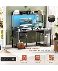 Aheaplus 47-55 inch Computer Desk with 3 Drawers and Storage Shelves