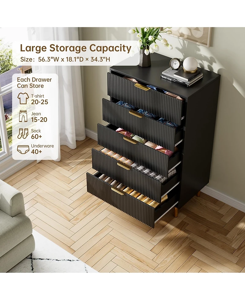 gaomon 5 Drawer Dresser for Bedroom, 48” Tall Chest of Drawers, Modern Wood Storage Organizer