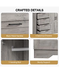 gaomon 43.3'' H Armoire Wardrobe Closet with 4 Drawers and 2 Doors, Hanging Rod