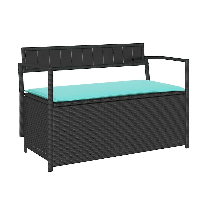 vidaXL Patio Storage Bench with Cushion Black Poly Rattan