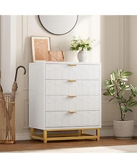 Gaomon Modern 4-Drawer Dresser with Gold Metal Legs & Handles, Wide Wood Storage Chest for Bedroom, Living Room & Hallway