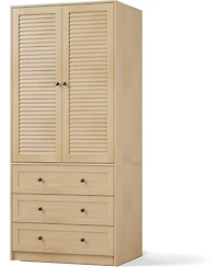 gaomon Modern Armoire Wardrobe Closet with 3 Drawers & 2 Doors, Tall Standing Wooden Cabinet for Hanging Clothes, Heavy Duty Storage