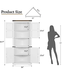 Gaomon 67" Tall Corner Storage Cabinet with Lights, Farmhouse Wooden Hutch Glass Doors, Adjustable Shelves, Display