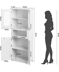 Gaomon 67" Tall Bathroom Storage Cabinet with Glass Doors, Adjustable Shelf & Drawer, Freestanding Pantry Cupboard for Small Spaces