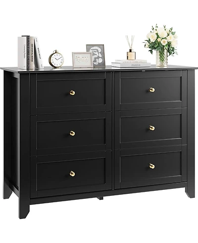 gaomon 6 Drawer Dresser for Bedroom, Wooden Chest with Deep Drawers and Metal Knobs Entryway, Hallway, or Kids Room