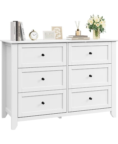 gaomon 6 Drawer Dresser for Bedroom, Wooden Chest with Deep Drawers and Metal Knobs Entryway, Hallway, or Kids Room