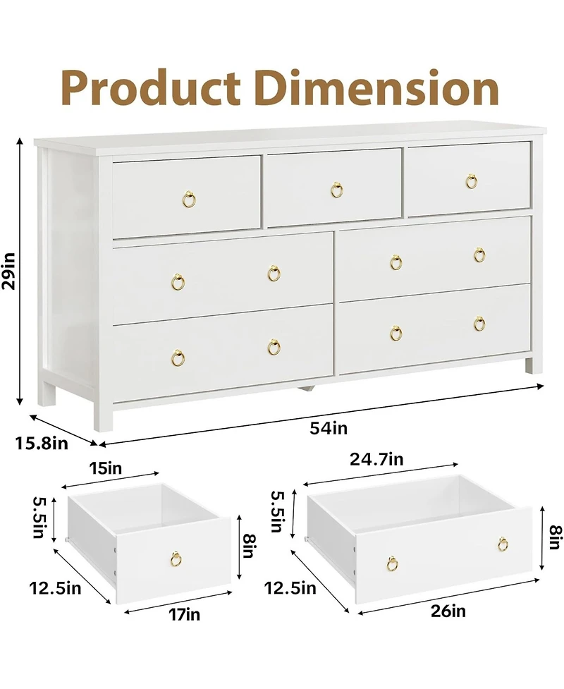 gaomon 7 Drawer Dresser for Bedroom, 54 in Wide Dresser, Chest of Drawers