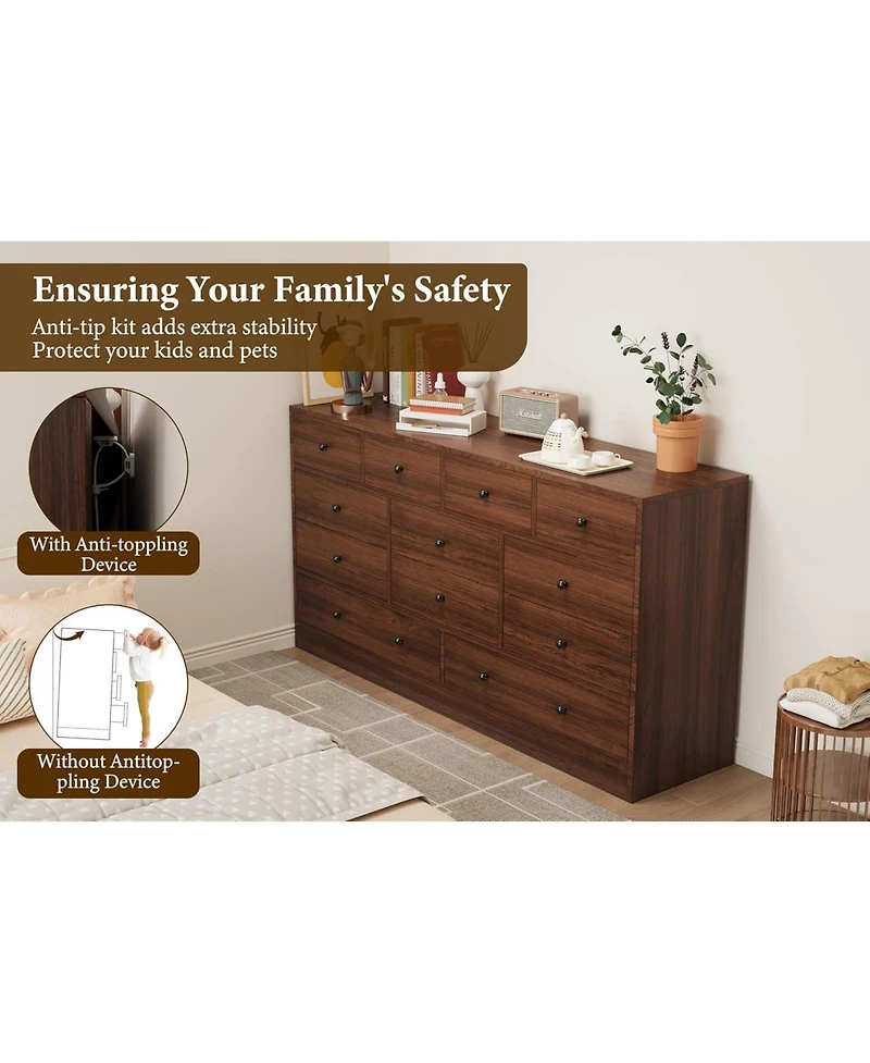 gaomon 12 Drawer Dresser for Bedroom, 61 Inch Wood Dresser with Power Outlet