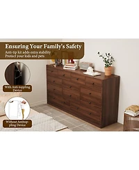 gaomon 12 Drawer Dresser for Bedroom, 61 Inch Wood Dresser with Power Outlet