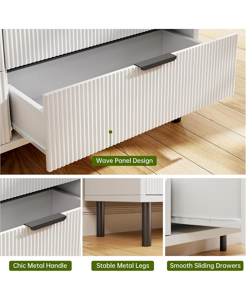 gaomon Modern Fluted 3-Drawer Dresser with Metal Legs, Wood Storage Organizer for Bedroom or Entryway