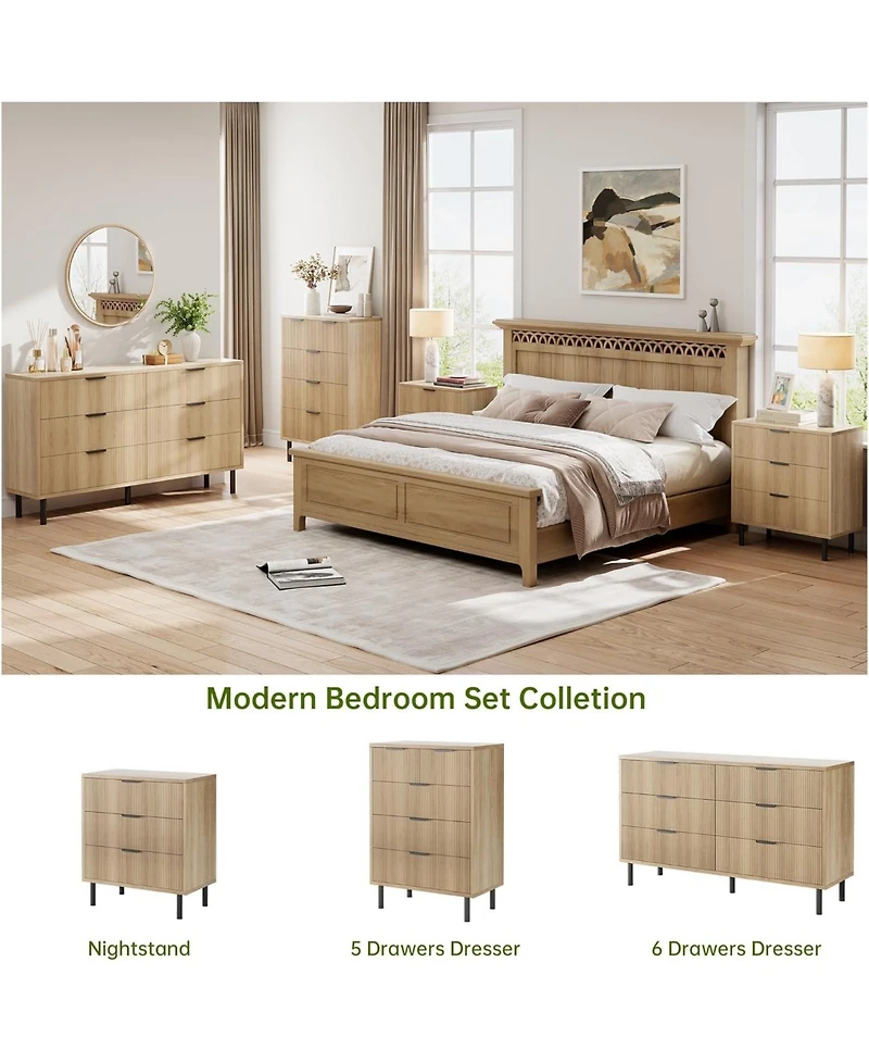 gaomon Modern Fluted 3-Drawer Dresser with Metal Legs, Wood Storage Organizer for Bedroom or Entryway