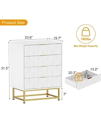 gaomon Black 4 Drawer Dresser with Gold Metal Handles Modern Small Dresser Storage Cabine Wooden Chest of Drawers for Bedroom