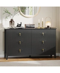 gaomon 54" Wide Fluted 6-Drawer Modern Wood Dresser for Bedroom with Large Storage Organizer Cabinet