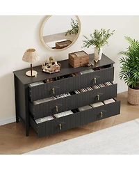 gaomon 54" Wide Fluted 6-Drawer Modern Wood Dresser for Bedroom with Large Storage Organizer Cabinet