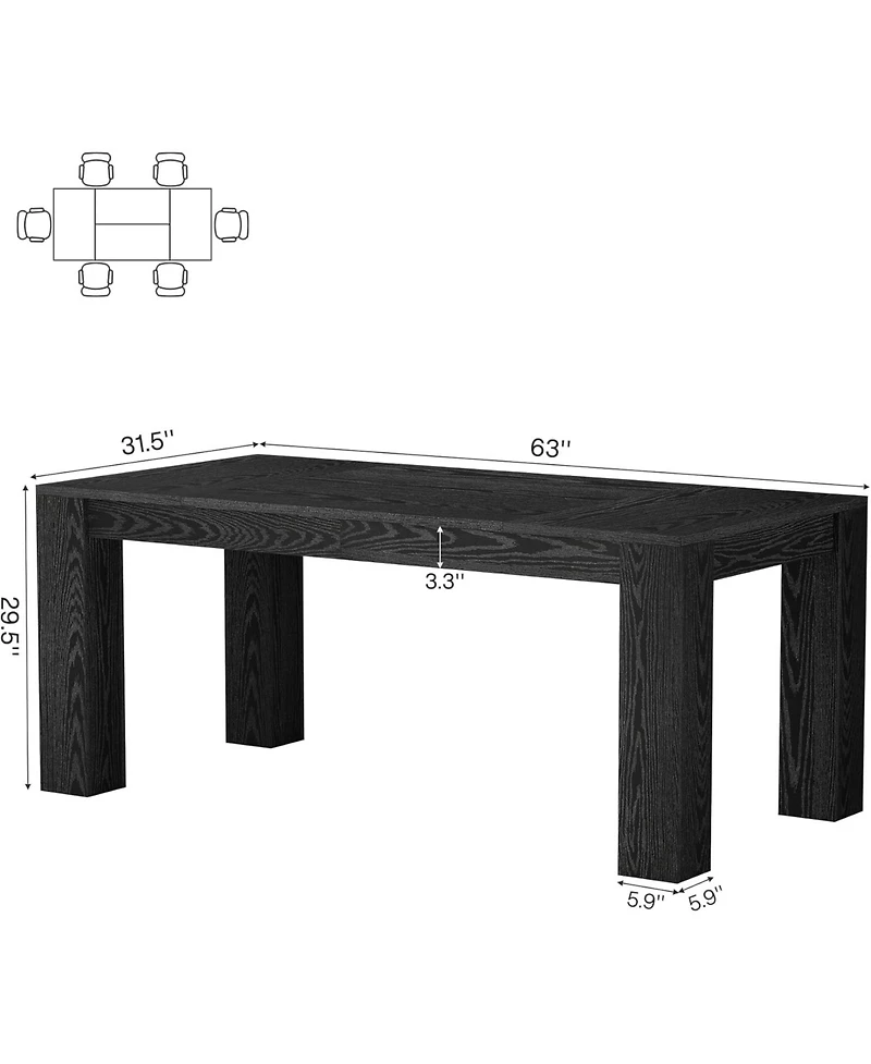 Tribesigns Dining Table for 4 to 6, Rectangular Kitchen Dinner Table, Black Wooden Eating Table