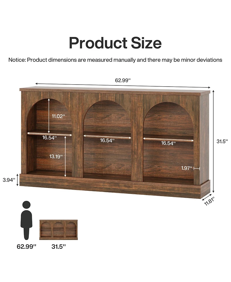 Tribesigns Farmhouse Console Table, 63-Inch Long Entryway Table with 3 Tier Storage, Wooden Rectangular Sofa Behind The Couch