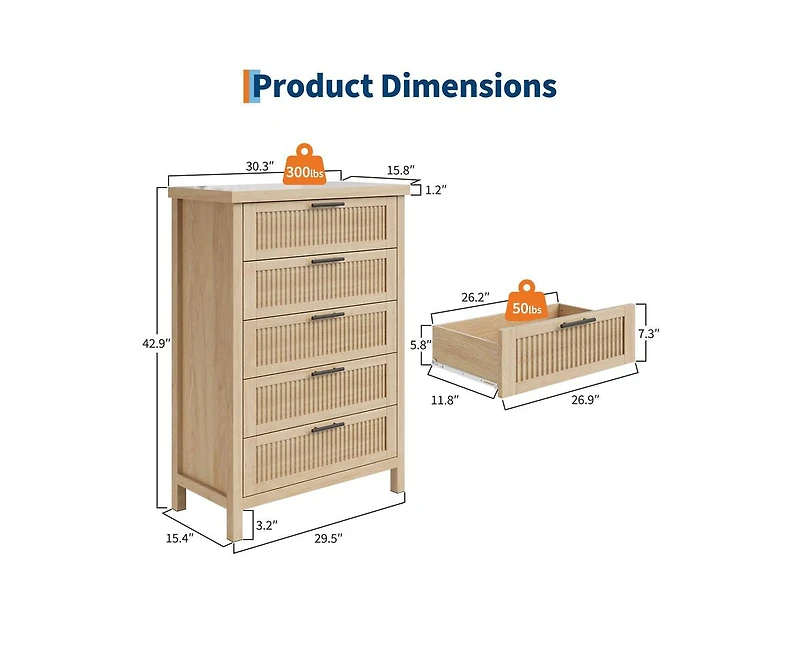 Gaomon Fluted Dresser for Bedroom with Drawers