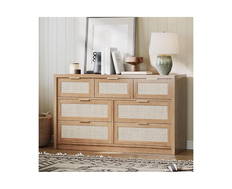 gaomon Rattan 7 Drawers Dresser for Bedroom