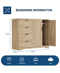 Gaomon Storage Cabinet with 4 Drawers and 2 Doors, Freestanding Wardrobe Hanging Rod