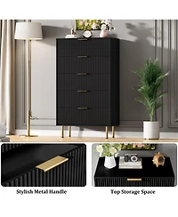 gaomon Fluted Wood 5-Drawer for Bedroom, Modern Chest, Tall Dresser