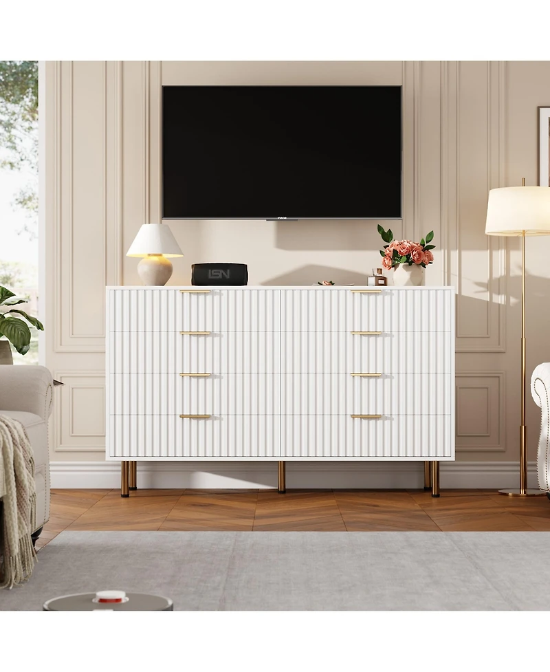Gaomon Fluted 6 Drawer Storage Dresser, Tall Modern Chest with Ample Deep Drawers and Wide Top