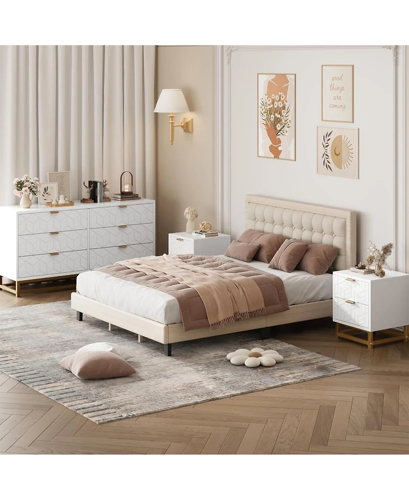 gaomon Dresser for Bedroom, 53.5" Large Organizer, 6 Drawer with Golden Metal Handle and Legs