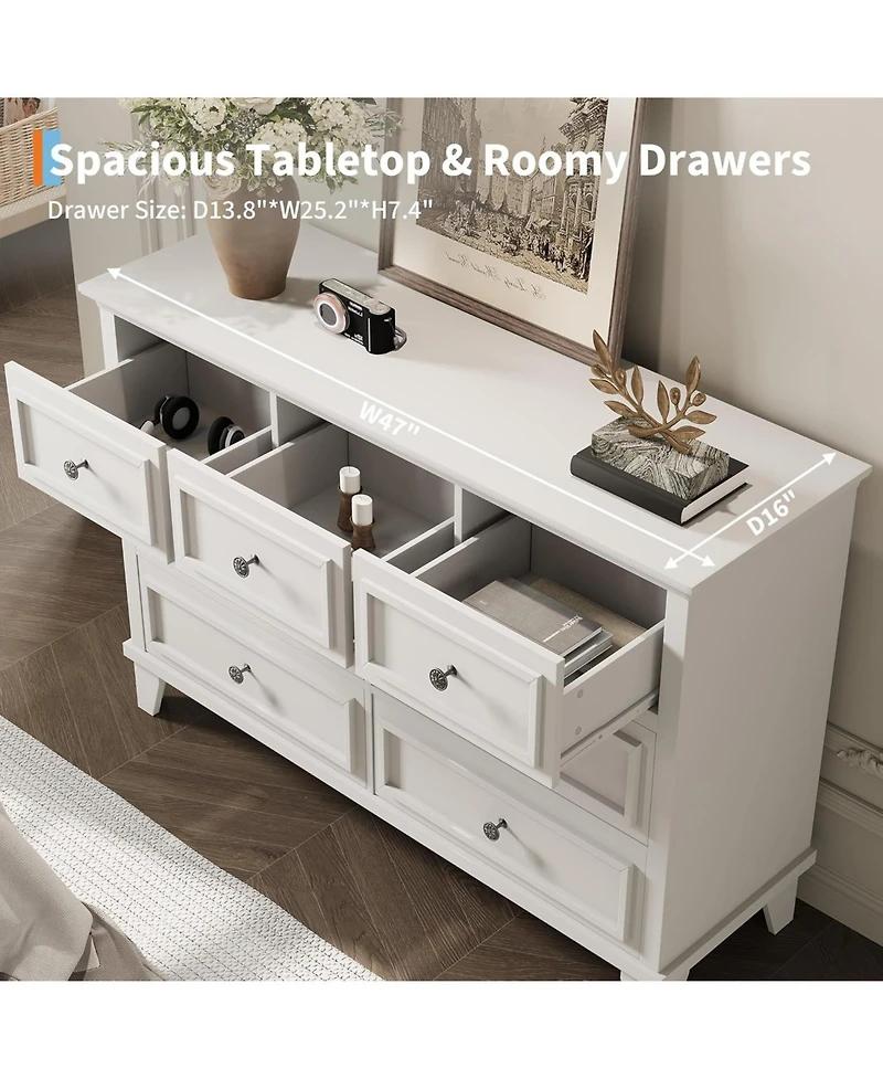 gaomon 7-Drawer Dresser 47"W, Wooden Chest with Deep Drawers, Tv Stand Organizer for Bedroom, Living Room, Hallway