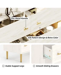 Gaomon White Rustic 6-Drawer Bedroom Dresser, 47.2" Wide Vintage Chest with Bar Handles