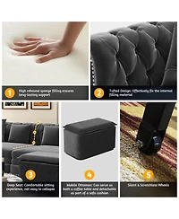 Maison Boucle 89" Sleeper Sofa Bed, King Velvet Pull-Out Couch with Chaise Lounge & Ottoman, 3-in-1 Tufted for Living Room