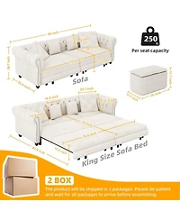 Maison Boucle 89" Sleeper Sofa Bed, King Velvet Pull-Out Couch with Chaise Lounge & Ottoman, 3-in-1 Tufted for Living Room