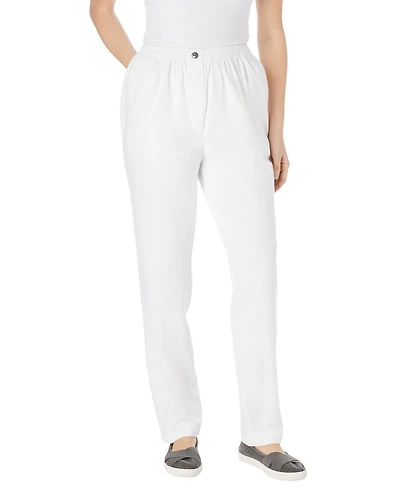 Woman Within Women's Straight-Leg All-Cotton Denim Pull-On 7-Day Elastic-Waist Jeans